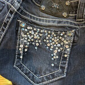Rockstar Girlfriend Miss Me Skinny Jeans Sequined Punk Bling Pocket Sz 25